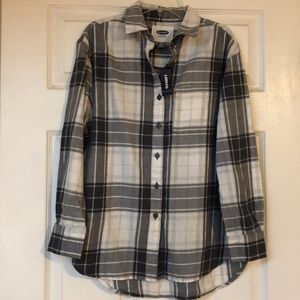 NWT Old Navy Womens Plaid Button Up Shirt XS Gray
